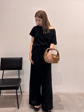 「select MOCA（セレクトモカ）のワンショルダーシンプルコットンTシャツ（Tシャツ/カットソー、ブラック系）」を使った、noaさん（レディース・163cm）の夏コーディネート