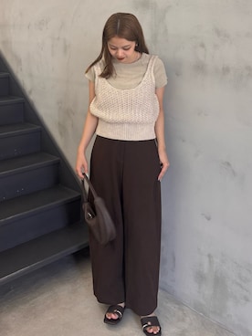 「select MOCA（セレクトモカ）のサマーニットビスチェ（ベスト、ホワイト系）」を使った、noaさん（レディース・163cm）の夏コーディネート