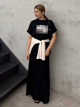 「select MOCA by son（セレクトモカバイソン）の【選べる】アソートプリントオーバーサイズTシャツ（Tシャツ/カットソー、ブラック系）」を使った、noaさん（レディース・163cm）の夏コーディネート