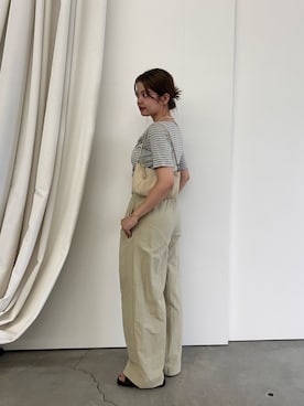 「select MOCA（セレクトモカ）のボーダードレープトップス（Tシャツ/カットソー、グレー系）」を使った、noaさん（レディース・163cm）の夏コーディネート
