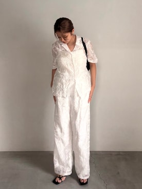 「select MOCA（セレクトモカ）のパッチワークエンブロイダリーパンツ【セットアップ可】（その他パンツ、ホワイト系）」を使った、noaさん（レディース・163cm）の夏コーディネート