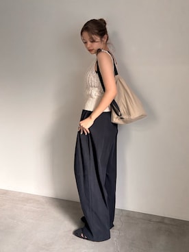 「select MOCA（セレクトモカ）のミックス編みサマーニットキャミソール（ベスト、ベージュ系）」を使った、noaさん（レディース・163cm）の夏コーディネート