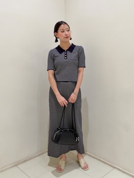 「NATURAL BEAUTY BASIC（ナチュラルビューティーベーシック）のボーダーニットセットアップ（ワンピース、ブルー系）」を使った、hirokaさん（レディース・157cm）の夏コーディネート