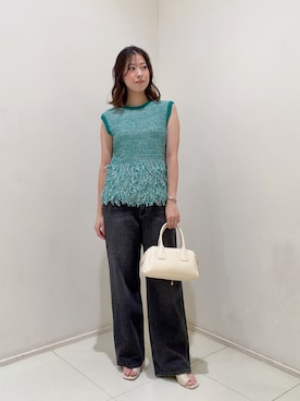 「N.（N. Natural Beauty Basic）（エヌエヌナチュラルビューティーベーシック）のフリンジニット（ニット/セーター、グリーン系）」を使った、hirokaさん（レディース・157cm）の夏コーディネート