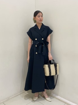 「NATURAL BEAUTY BASIC（ナチュラルビューティーベーシック）のベルテッドトレンチワンピース（ワンピース、ブルー系）」を使った、hirokaさん（レディース・157cm）の夏コーディネート