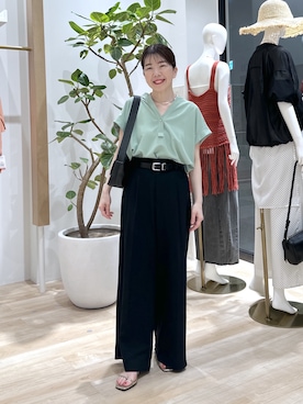 「COLLAGE GALLARDAGALANTE（コラージュガリャルダガランテ）のジャージワイドパンツ/セットアップ可（スラックス、ブラック系）」を使った、sensuiさん（レディース・145cm）の夏コーディネート