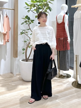 「COLLAGE GALLARDAGALANTE（コラージュガリャルダガランテ）のジャージワイドパンツ/セットアップ可（スラックス、ブラック系）」を使った、sensuiさん（レディース・145cm）の夏コーディネート