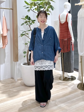 「COLLAGE GALLARDAGALANTE（コラージュガリャルダガランテ）のジャージワイドパンツ/セットアップ可（スラックス、ブラック系）」を使った、sensuiさん（レディース・145cm）の夏コーディネート