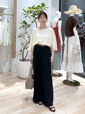 「COLLAGE GALLARDAGALANTE（コラージュガリャルダガランテ）のジャージワイドパンツ/セットアップ可（スラックス、ブラック系）」を使った、sensuiさん（レディース・145cm）の夏コーディネート