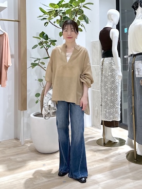 「COLLAGE GALLARDAGALANTE（コラージュガリャルダガランテ）のリラックススリムデニム/WEB限定サイズ展開/Q.anos（デニムパンツ、ブルー系）」を使った、sensuiさん（レディース・145cm）の夏コーディネート