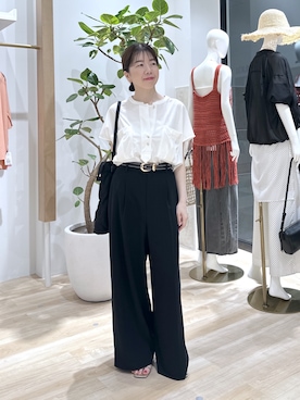「COLLAGE GALLARDAGALANTE（コラージュガリャルダガランテ）のジャージワイドパンツ/セットアップ可（スラックス、ブラック系）」を使った、sensuiさん（レディース・145cm）の夏コーディネート