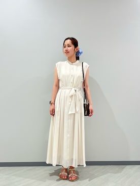 「NATURAL BEAUTY BASIC（ナチュラルビューティーベーシック）の【PS/低身長サイズ】◇シャドーストライプワンピース（ワンピース、ホワイト系）」を使った、KOTOMIさん（レディース・159cm）の夏コーディネート