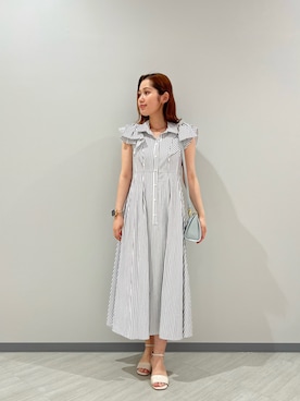「NATURAL BEAUTY BASIC（ナチュラルビューティーベーシック）の【山本里菜さんコラボ】リボンラッフルシャツワンピース（ワンピース、ホワイト系）」を使った、KOTOMIさん（レディース・159cm）の夏コーディネート