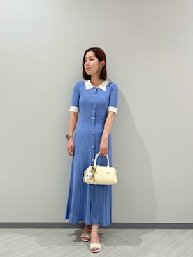 「NATURAL BEAUTY BASIC（ナチュラルビューティーベーシック）のレース襟ニットワンピース（ワンピース、ブルー系）」を使った、KOTOMIさん（レディース・159cm）の夏コーディネート