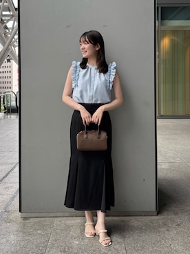 「NATURAL BEAUTY BASIC（ナチュラルビューティーベーシック）のフリルショルダーブラウス（シャツ/ブラウス、ブルー系）」を使った、hazukinbbさん（レディース・165cm）の夏コーディネート