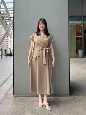 「NATURAL BEAUTY BASIC（ナチュラルビューティーベーシック）のベルテッドトレンチワンピース（ワンピース、ベージュ系）」を使った、hazukinbbさん（レディース・165cm）の夏コーディネート