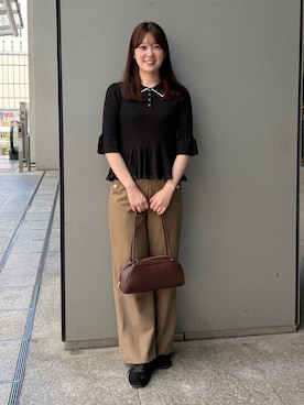 「NATURAL BEAUTY BASIC（ナチュラルビューティーベーシック）のシアーラインペプラムニット（ニット/セーター、ブラック系）」を使った、hazukinbbさん（レディース・165cm）の夏コーディネート