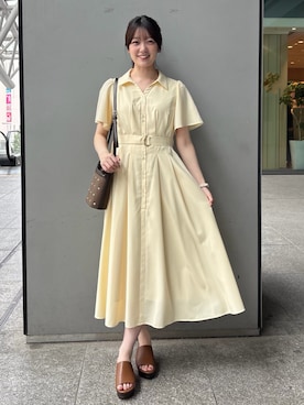 「NATURAL BEAUTY BASIC（ナチュラルビューティーベーシック）の追加生産【ちょうど、いい服】“初めまして”がうまくいく好印象ワンピース（ワンピース、イエロー系）」を使った、hazukinbbさん（レディース・165cm）の夏コーディネート
