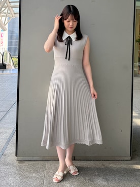 「NATURAL BEAUTY BASIC（ナチュラルビューティーベーシック）のシャツカラーナローリボンニットワンピース（ワンピース、グレー系）」を使った、hazukinbbさん（レディース・165cm）の夏コーディネート