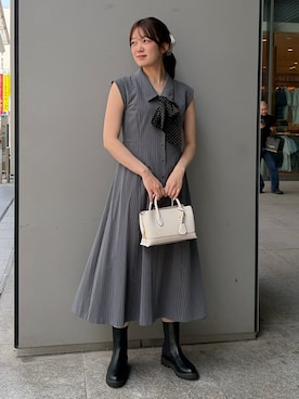 「NATURAL BEAUTY BASIC（ナチュラルビューティーベーシック）のシャツカラードットタイワンピース（ワンピース、グレー系）」を使った、hazukinbbさん（レディース・165cm）の夏コーディネート