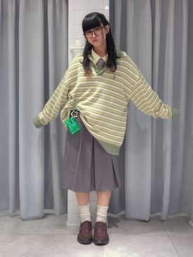 「DOUBLE NAME（ダブルネーム）のアイテム（トップス）」を使った、みっしーさん（レディース・152cm）の春コーディネート