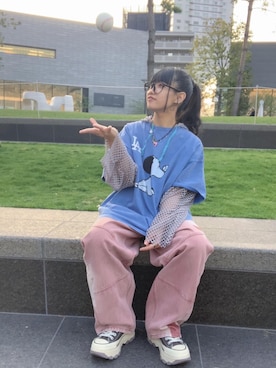 「DOUBLE NAME（ダブルネーム）のアイテム（パンツ）」を使った、みっしーさん（レディース・152cm）の春コーディネート