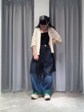 「DOUBLE NAME（ダブルネーム）のCRAFT刺しゅう開襟シャツ（シャツ/ブラウス、ホワイト系）」を使った、みっしーさん（レディース・152cm）の春コーディネート