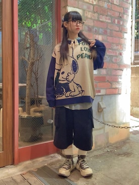 「PEANUTS（ピーナッツ）のアイテム」を使った、みっしーさん（レディース・152cm）の秋コーディネート