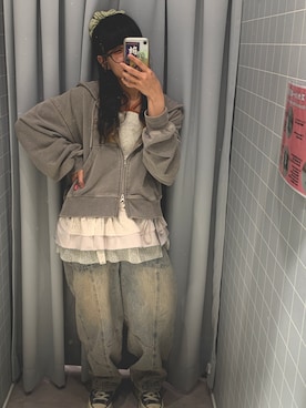 「DOUBLE NAME（ダブルネーム）のアイテム（パンツ）」を使った、みっしーさん（レディース・152cm）の春コーディネート