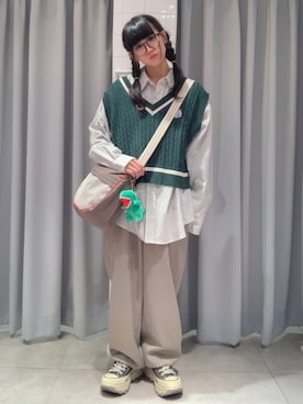 「DOUBLE NAME（ダブルネーム）のアイテム（パンツ）」を使った、みっしーさん（レディース・152cm）の春コーディネート