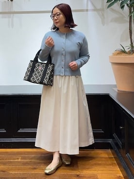 「DRESSTERIOR（ドレステリア）のウォッシャブルコットンカシミヤカーディガン（カーディガン/ボレロ、ブルー系）」を使った、asaminさんの冬コーディネート