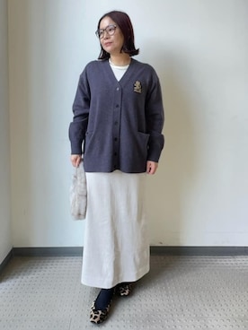「DRESSTERIOR（ドレステリア）のレタードニットカーディガン（カーディガン/ボレロ、グレー系）」を使った、asaminさんの冬コーディネート