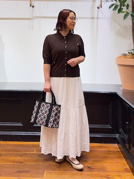 「DRESSTERIOR（ドレステリア）のUV接触冷感シアーカーディガン（カーディガン/ボレロ、ブラウン系）」を使った、asaminさんの夏コーディネート