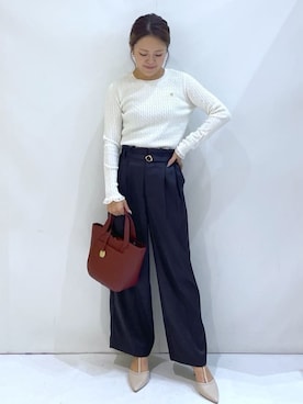 「index（インデックス）のゴールドプレート付きケーブルニット【洗濯機OK】（ニット/セーター、ホワイト系）」を使った、maaaaana05さん（レディース）の秋コーディネート
