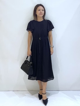 「index（インデックス）のフロントタックIラインワンピース【洗濯機洗い可/防シワ】（ワンピース、ブラック系）」を使った、maaaaana05さん（レディース）の秋コーディネート