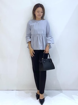 「index（インデックス）のドッキングペプラムトップス【洗濯機洗い可】（Tシャツ/カットソー、ブルー系）」を使った、maaaaana05さん（レディース）の秋コーディネート