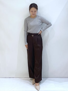 「index（インデックス）のゴールドプレート付きケーブルニット【洗濯機OK】（ニット/セーター、グレー系）」を使った、maaaaana05さん（レディース）の秋コーディネート