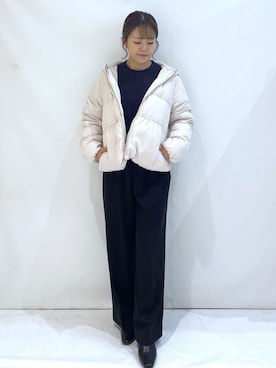 「index（インデックス）のKAWADAダウンペプラムショートコート【撥水/洗濯機OK/静電気防止裏地】（ダウンジャケット/コート、ベージュ系）」を使った、maaaaana05さん（レディース）の冬コーディネート
