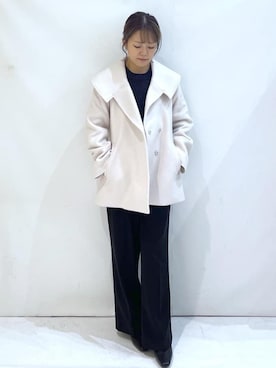 「index（インデックス）のベルト付ビッグカラーミドルコート（チェスターコート、ベージュ系）」を使った、maaaaana05さん（レディース）の冬コーディネート