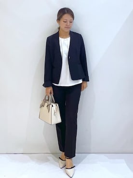 「index（インデックス）のストレッチノーカラージャケット/セットアップ対応【洗濯機洗い可/イージーアイロン/防シワ】（ノーカラージャケット、ブラック系）」を使った、maaaaana05さん（レディース）の秋コーディネート