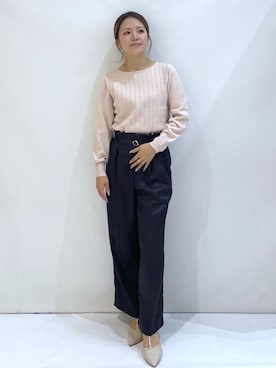 「index（インデックス）のボートネックケーブルニット【洗濯機OK/抗ピル】（ニット/セーター、ピンク系）」を使った、maaaaana05さん（レディース）の秋コーディネート