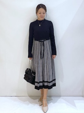 「index（インデックス）の千鳥チェックバイカラーニットワンピース【洗濯機OK/抗ピル】（ワンピース、ブラック系）」を使った、maaaaana05さん（レディース）の秋コーディネート