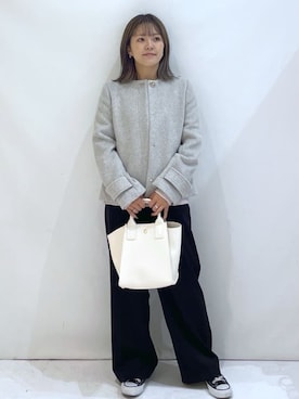 「index（インデックス）のノーカラーショートコート（ノーカラーコート、グレー系）」を使った、maaaaana05さん（レディース）の冬コーディネート