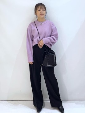 「index（インデックス）のモックネックボクシーラメニット【洗濯機OK】《7col》（ニット/セーター、パープル系）」を使った、maaaaana05さん（レディース）の冬コーディネート