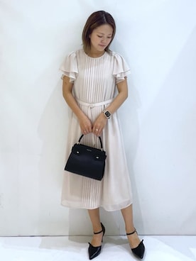 「index（インデックス）のフロントタックIラインワンピース【洗濯機洗い可/防シワ】（ワンピース、ベージュ系）」を使った、maaaaana05さん（レディース）の秋コーディネート