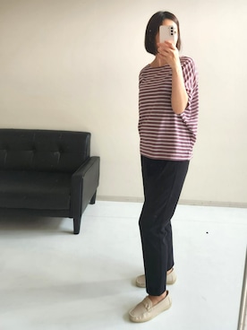 「nissen（ニッセン）のドライタッチストレッチテーパードパンツ（ストレッチ・接触冷感・UVカット）＜大きいサイズ有＞（パンツ、ブラック系）」を使った、meeeさん（レディース・167cm）の春コーディネート