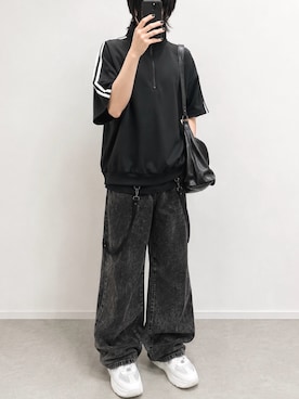 「ADRER（アドラー）のvintage make wide tapered denim / ヴィンテージメイクワイドテーパードデニム（デニムパンツ、ブルー系）」を使った、atsuさん（メンズ・154cm）の春コーディネート