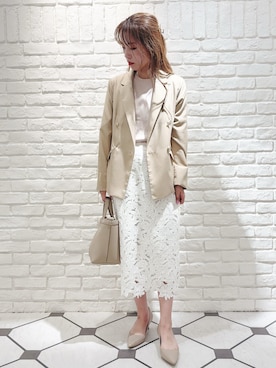 「THE SHOP TK （ザ ショップ ティーケー ）の◆イカリドット半袖シャツ（シャツ/ブラウス、ホワイト系）」を使った、えりさんの春コーディネート