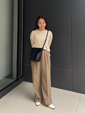 「russet（ラシット）のレザーミニショルダーバッグ（ショルダーバッグ、ブラック系）」を使った、Rihoさん（レディース・152cm）の秋コーディネート