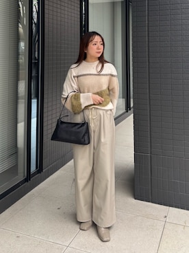 「russet（ラシット）のレザー2WAYショルダーバッグ（ショルダーバッグ、ブラック系）」を使った、Rihoさん（レディース・152cm）の秋コーディネート